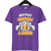 Buy This Groom A Beer | Vrijgezellenfeest Cadeau Man - Groom To Be Bachelor Party - Grappig Bruiloft Bruidegom Heren Shirt - T-Shirt - Unisex - Dark Purple - Maat XL