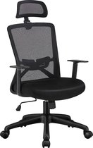 Yaheetech - Chaise de bureau, ergonomique, inclinable, avec appui-tête réglable et support lombaire pour ordinateur, rotatif, dossier, capacité de charge élevée 136 kg, noir