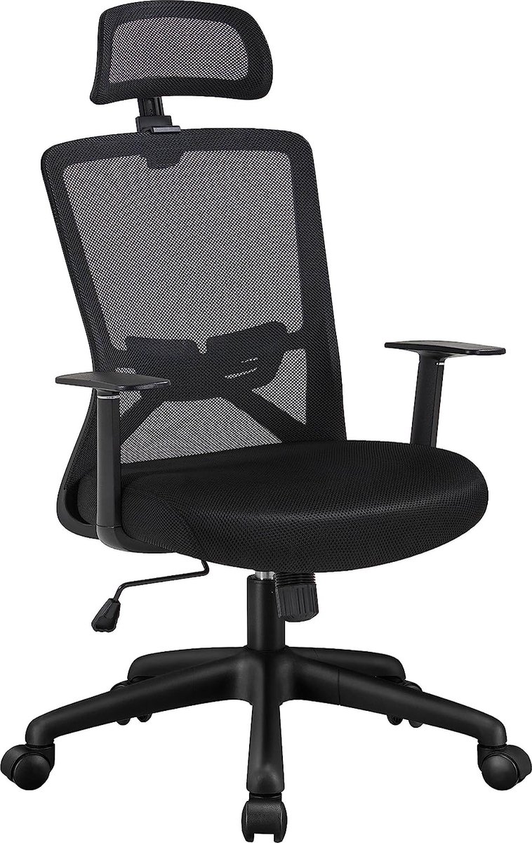 Yaheetech - Bureaustoel, ergonomisch, kantelbaar, met verstelbare hoofdsteun en lendenhouder voor computer, draaibaar, rugleuning, hoge draagkracht 136 kg, zwart