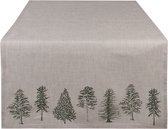 Clayre & Eef Tafelloper 50x140 cm Beige Groen Katoen Rechthoek Dennenbomen