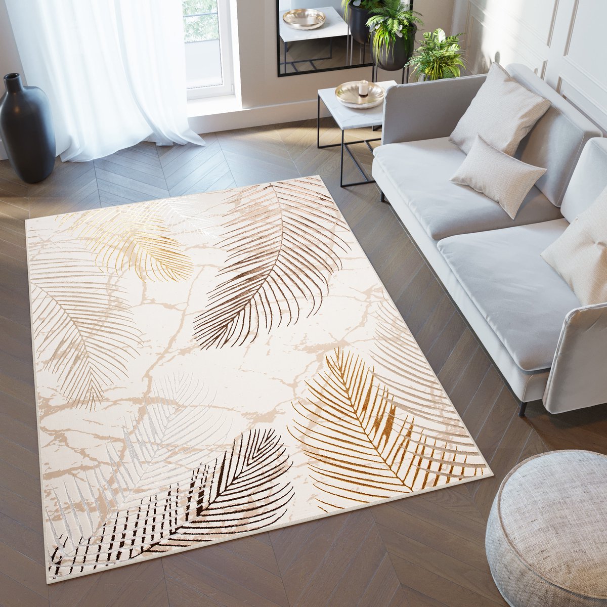 Tapiso Golden Vloerkleed Beige Modern Karpetten Tapijt Maat- 120x170