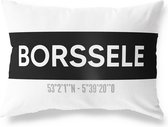 Tuinkussen BORSSELE - ZEELAND met coördinaten - Buitenkussen - Bootkussen - Weerbestendig - Jouw Plaats - Studio216 - Modern - Zwart-Wit - 50x30cm