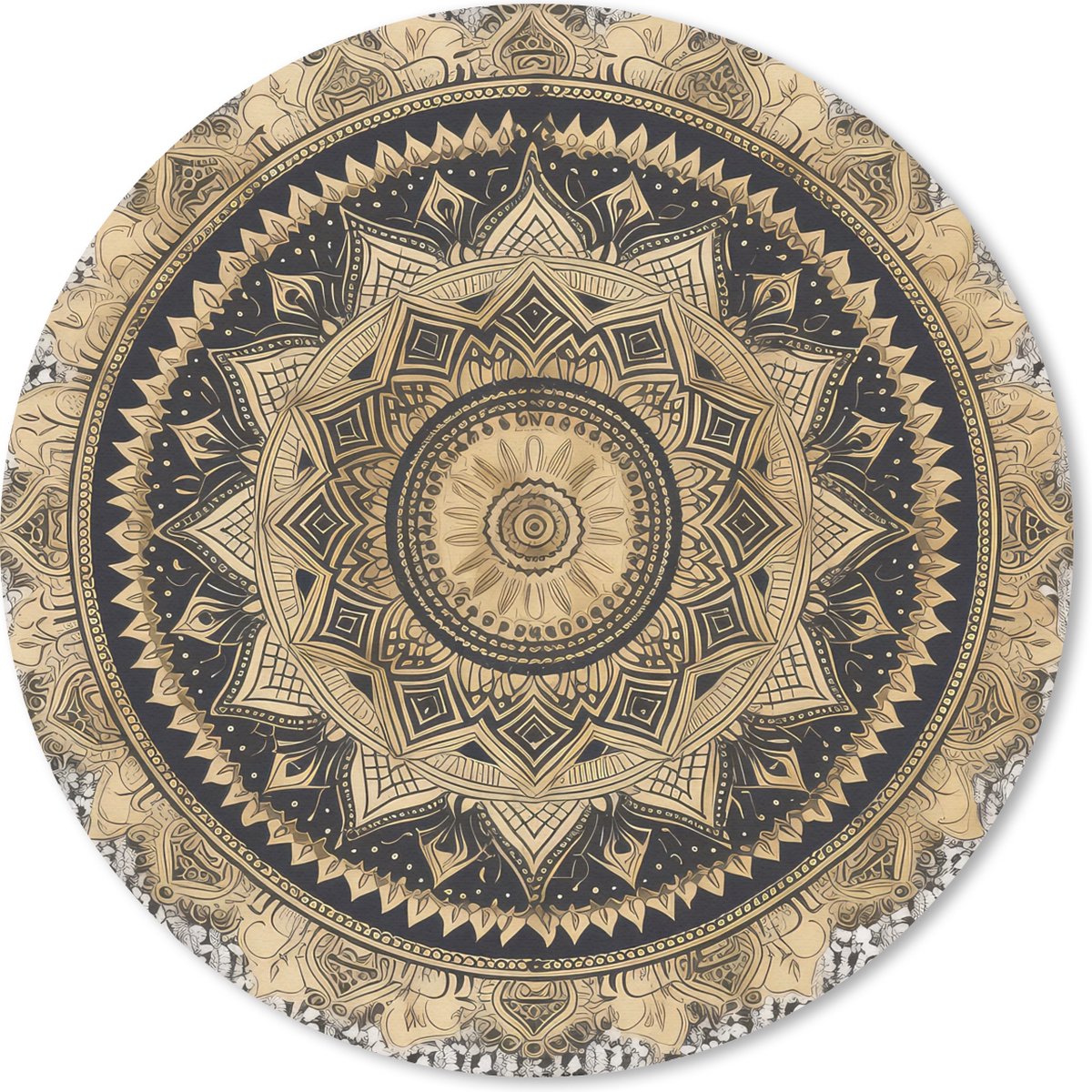 Muismat rond 20x20 cm - Mousepad Mandala - Bloem - Goud - Luxe - Bohemian - Ronde muismatten