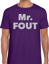 Mr. Fout zilveren glitter tekst t-shirt paars heren L