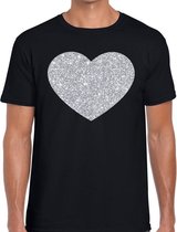 Zilver hart glitter fun t-shirt zwart heren - i love shirt voor heren XL