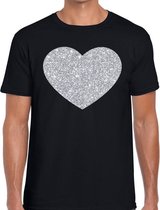 Zilver hart glitter fun t-shirt zwart heren XL