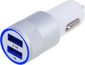 Autolader USB - 2 USB Poorten Auto Oplader - Wit/Zilver