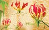 Fotobehang - Vlies Behang - Rode Bloemen op Ornament - 416 x 254 cm