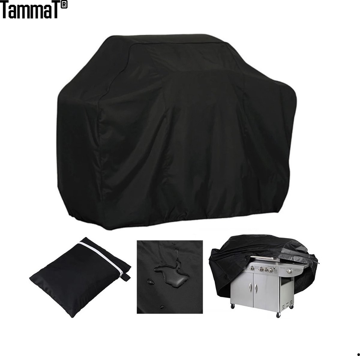 TammaT - BBQ Hoes - Waterdichte beschermhoes - UV bescherming - Maat S 145 x 61 x 117 cm - Met trekkoord