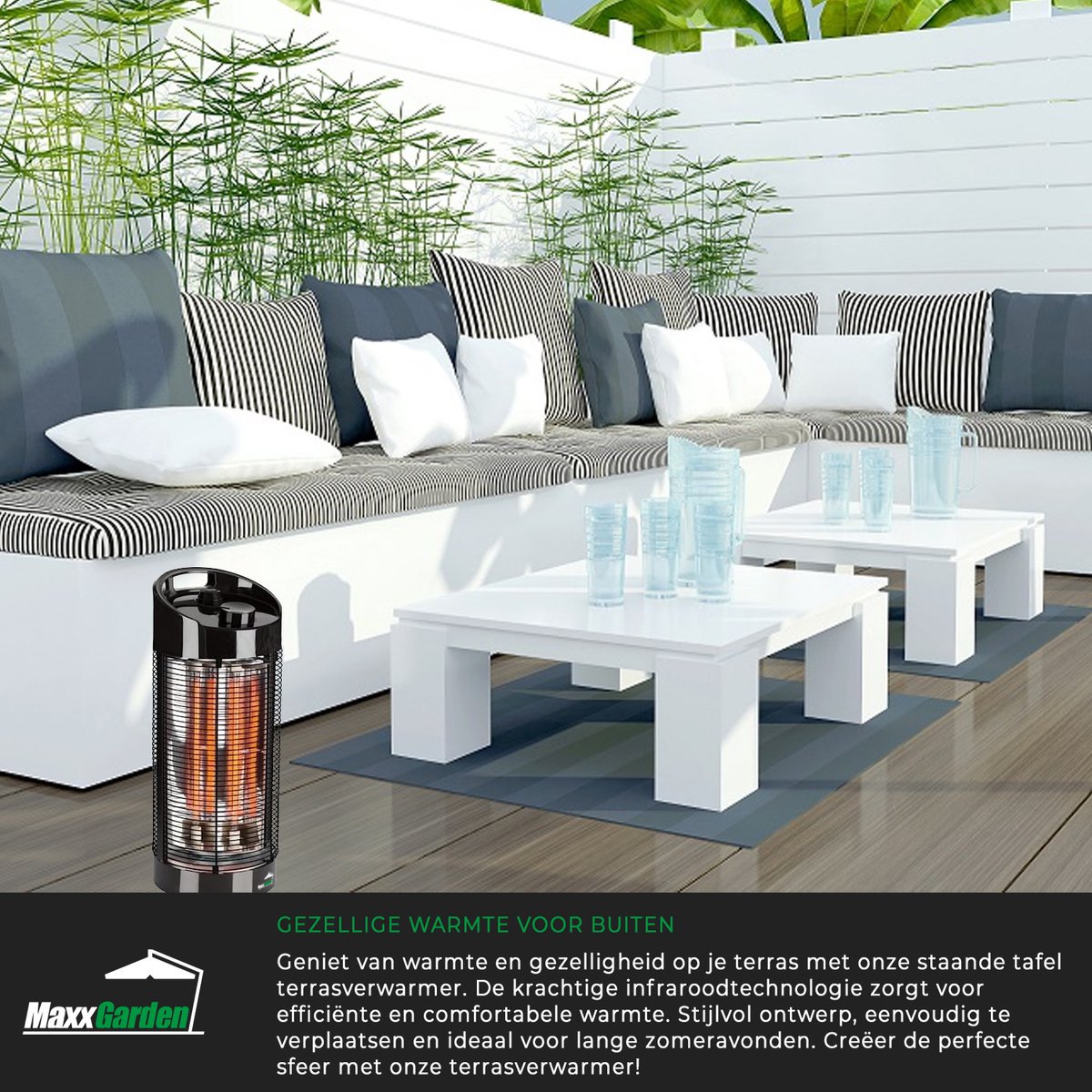 MaxxGarden Terrasverwarmer - Elektrische Terrasverwarming - Roterend - Tafelmodel - 1200W – foto 4