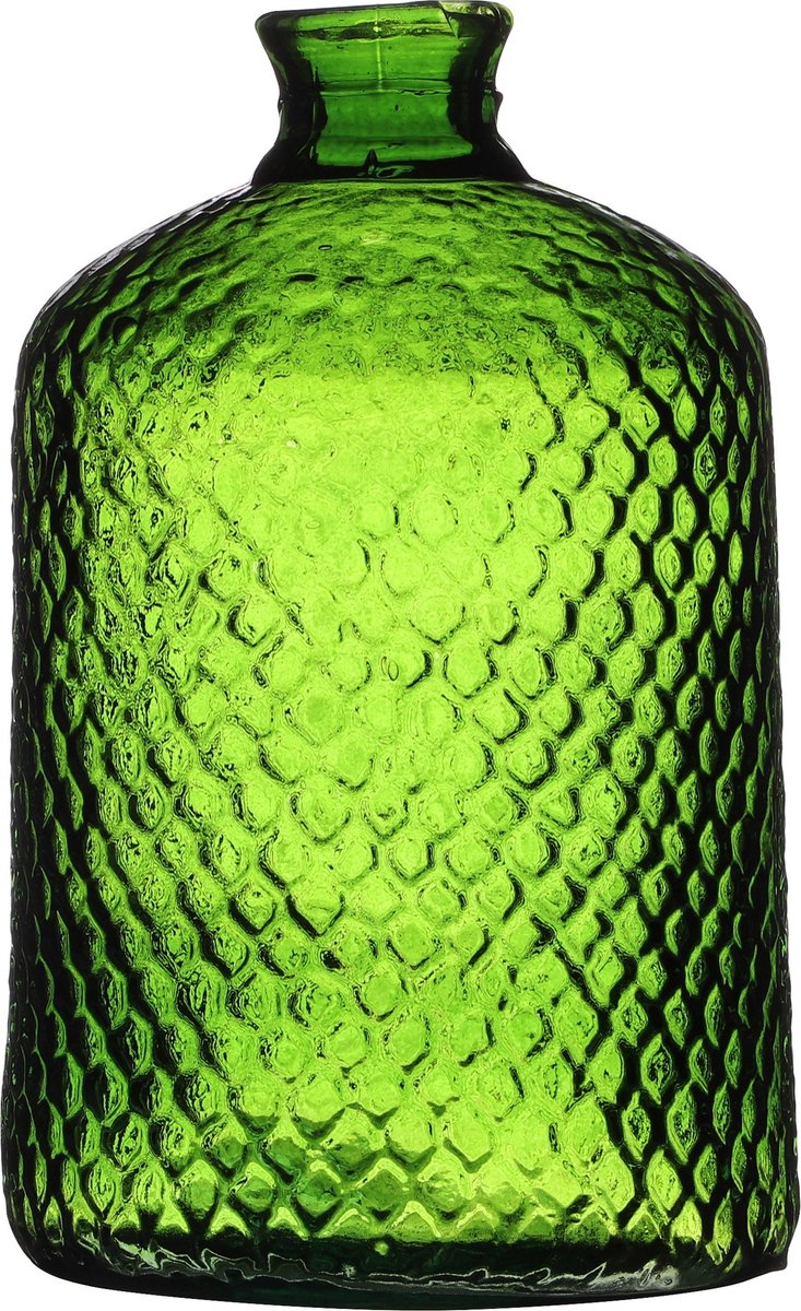 Natural Living Bloemenvaas Scubs Bottle - groen geschubt transparant - glas - 18 x 31 cm - Fles vazen