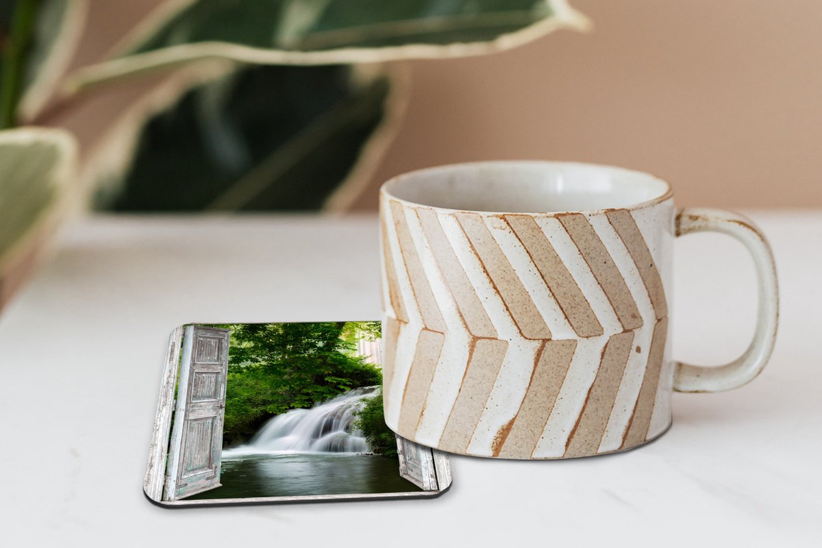 Onderzetters voor glazen - Waterval - Doorkijk - Landschap - 10x10 cm - Glasonderzetters - 6 stuks