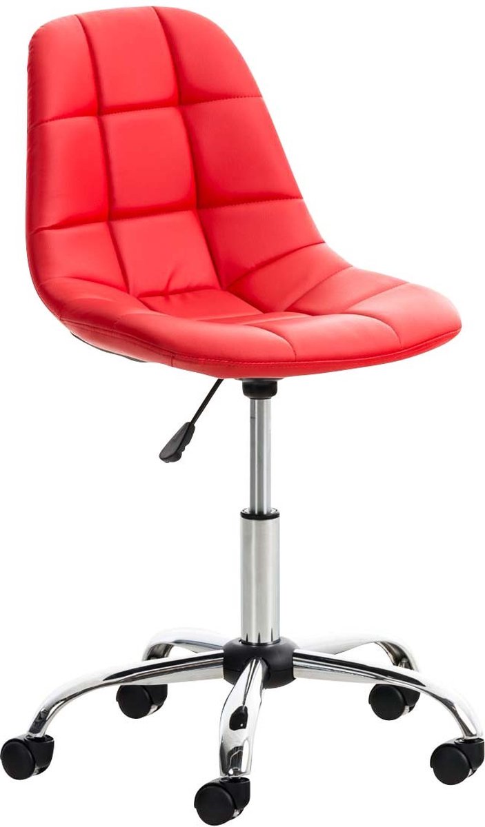 Werkkruk Rufino - Rood - Voor volwassenen - Op wieltjes - Kunstleer - Ergonomische bureaustoel - In hoogte verstelbaar