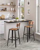 Barkruk Nido - Met rugleuning - Set van 2 - Ergonomisch - Barstoelen voor keuken of kantine - Vierkant - Zwart - Zithoogte 74cm