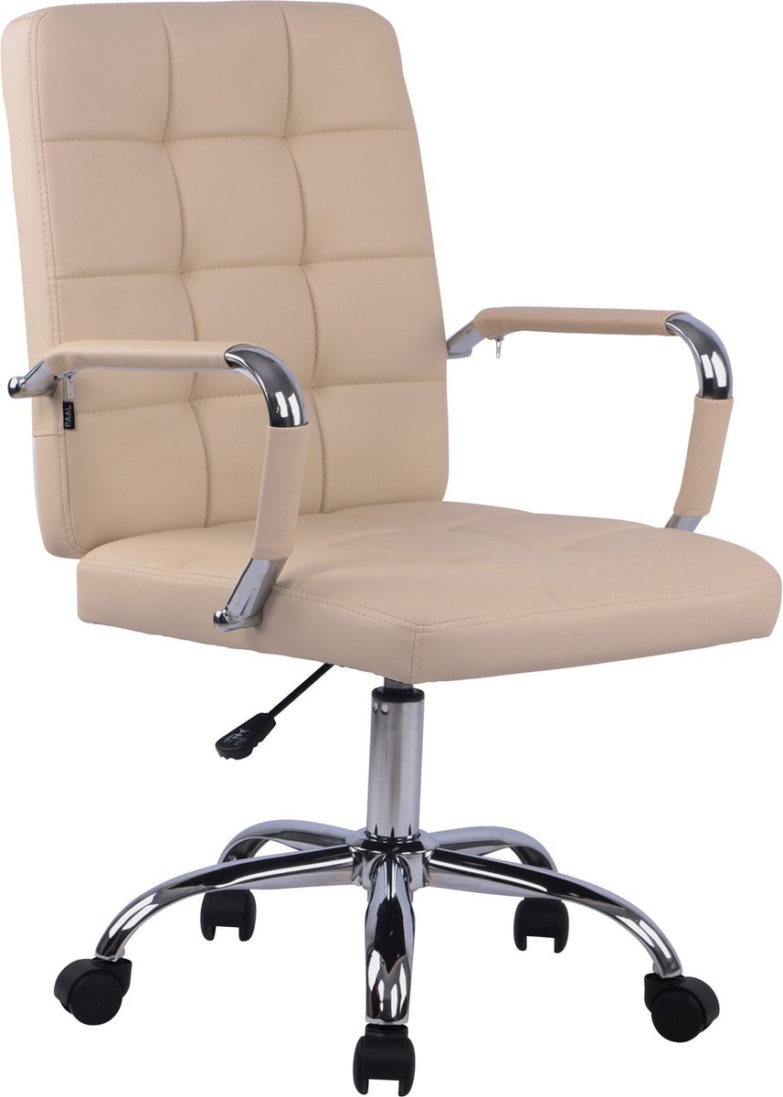 Bureaustoel Ilario op wielen - Creme - Ergonomische bureaustoel - Kunstleer - Voor volwassenen - In hoogte verstelbaar