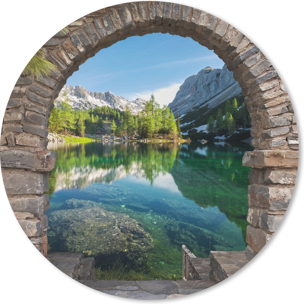 Muismat rond 40x40 cm - Mousepad Doorkijk - Berg - Landschap - Water - Ronde muismatten