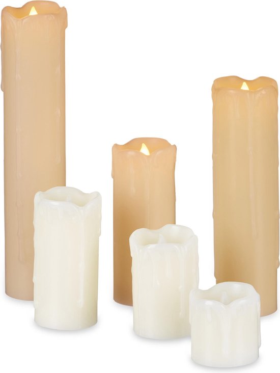 Relaxdays LED kaarsen set van 6 - echte was - warm wit licht - batterijen -  theelichtjes | bol.com