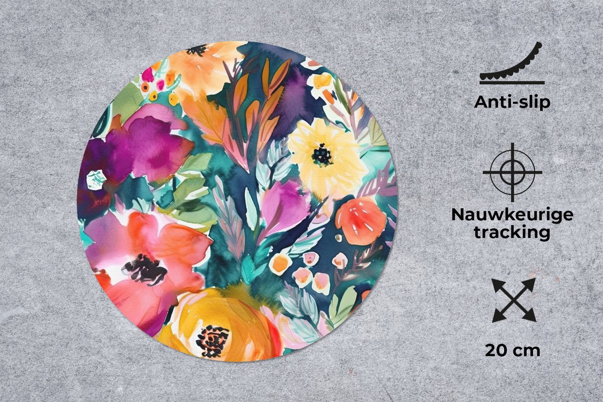 Muismat rond 20x20 cm - Mousepad Bloemen - Olieverf - Kunst - Natuur - Ronde muismatten