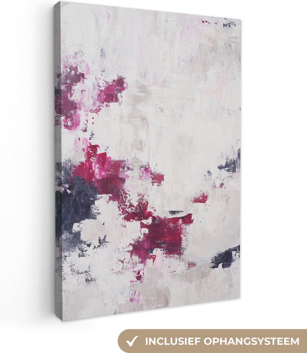 Canvas Schilderij Roze - Grijs - Verf - Abstract - 40x60 cm - Wanddecoratie