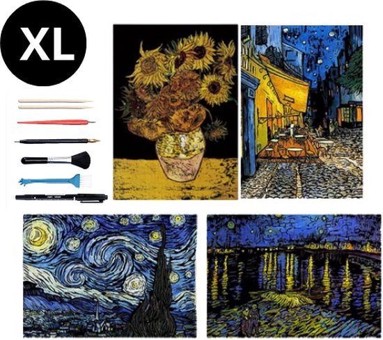 Foto: Scratch art a3 xl van gogh style deluxe 12 in 1 set meerdere varianten kinderen en volwassenen magic kras tekeningen kraskaarten krasfolie kraskaart knutselen tekenen painting schilderen op nummer diamond knutselpakket tekenpakket