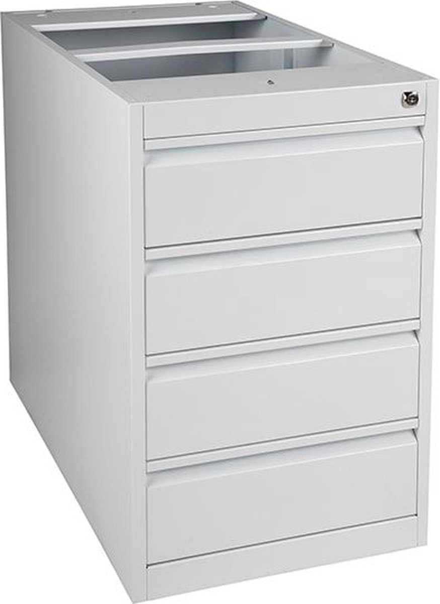 Praktische standcontainer 4 lades diep 80CM kleur Licht grijs (Ral 7035) topblad Wit