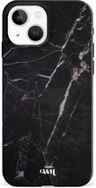 xoxo Wildhearts Marble Black Mood - Single Layer - Hardcase hoesje geschikt voor iPhone 14 Plus hoesje zwart - Zwarte shockproof case geschikt voor Apple iPhone 14 Plus hoesje marmer - Zwart