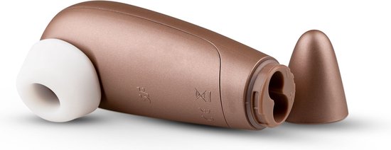 Roze Satisfyer Air Pulse met witte applicator, liggend.