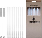 Glazen Rietjes Recht - Cocktail Rietjes - Tasteables - Set van 8 - Duurzaam - Herbruikbaar - Reinigingsborstel - 200mm lengte - Transparant