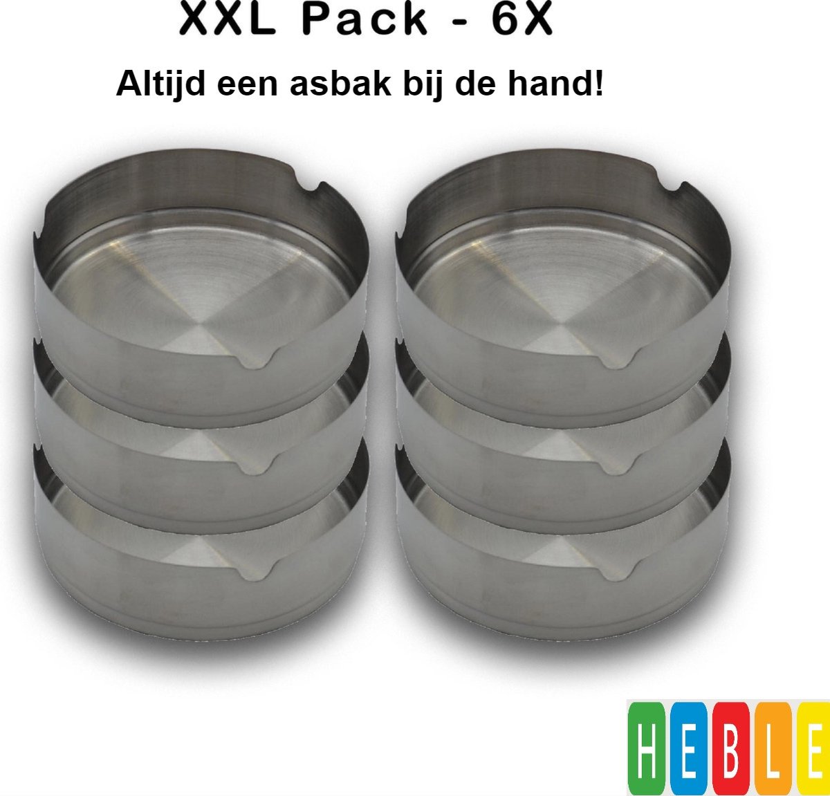 Goedkoopste Asbak - 6 Stuks - Asbak Voor Binnen en Buiten - Roestvrijstaal RVS - Terras Asbak - Ashtray - van Heble®