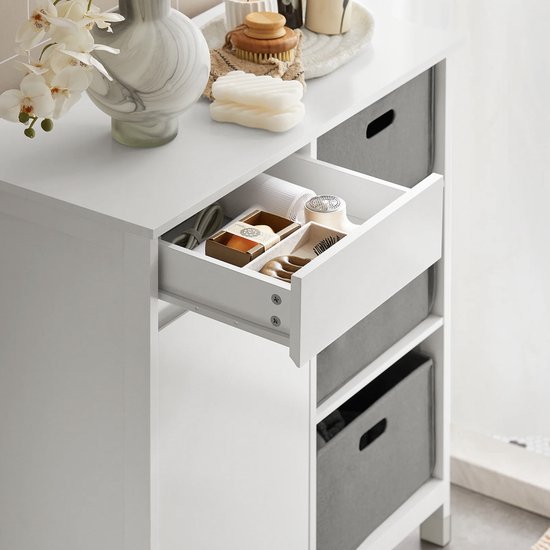 COSTWAY Waskast met wasmand, wasverzamelaar met lade, tafelblad van bamboe, badkamerkast, badkamerkast voor badkamer, bijkeuken, 40 x 37 x 82 cm (grijs