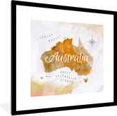 Fotolijst incl. Poster - Wereldkaart - Abstract - Australië - 40x40 cm - Posterlijst