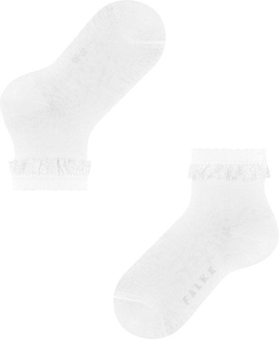 Witte enkelsokken van FALKE met kanten randje en maatlabel.