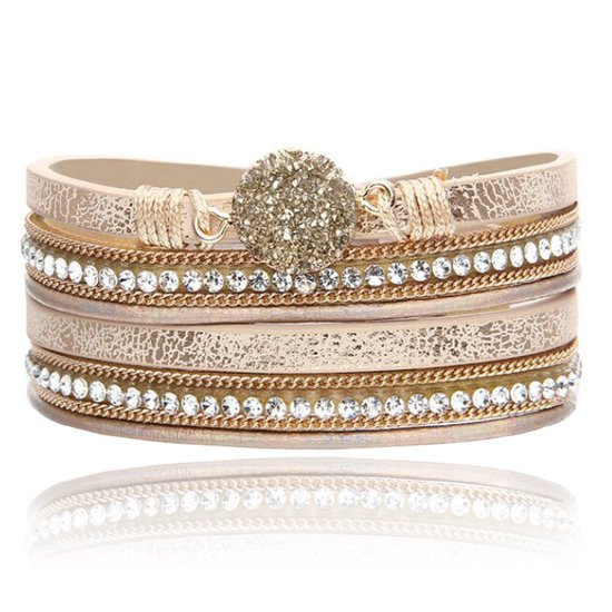 Champagne Multilayer Armband met Steen