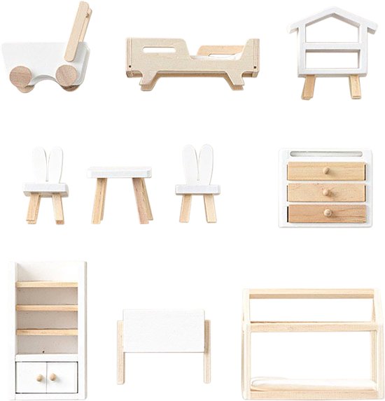 Petite Amélie Poppenhuis meubels-Vanaf 3 jaar - Set van 10 - Hout