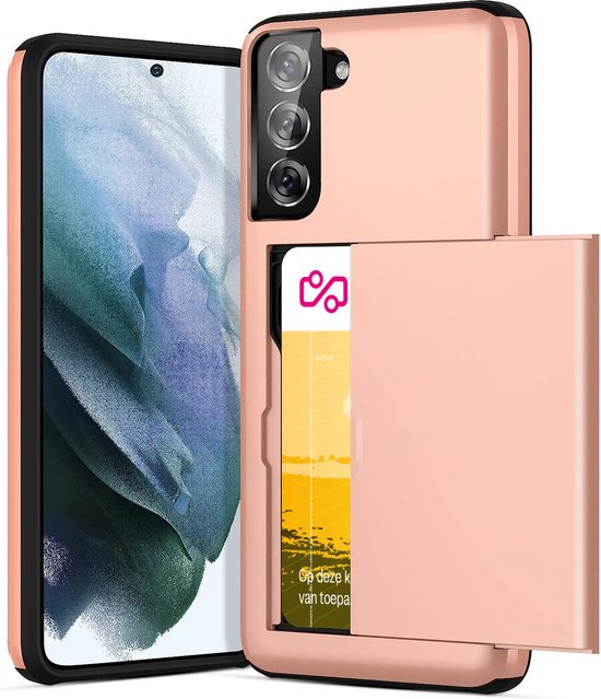 Coque Samsung Galaxy S21 FE avec Porte-Cartes - Back Cover SlideCase Or Rose