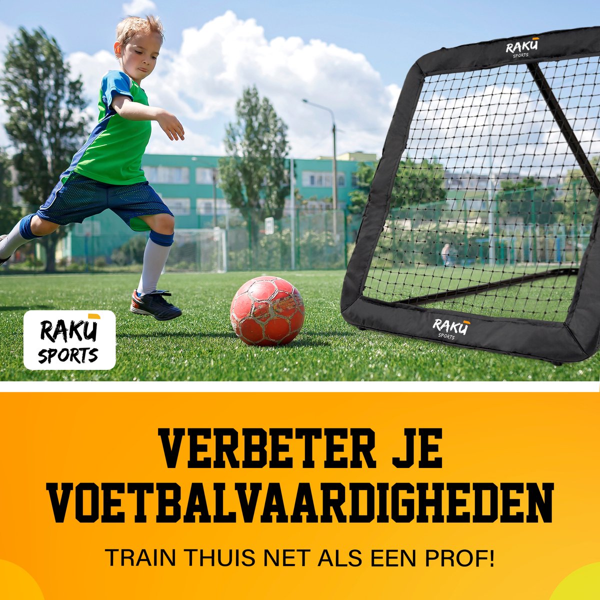 Raku Sports Voetbal Rebounder Voetbaldoel - Accessoires & Spullen voor Training - Voetbalgoal met Pionnen - Trainingsmateriaal - Tchouk — afbeelding 3