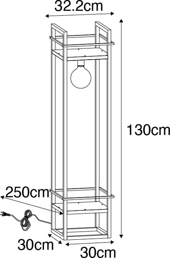 QAZQA cage fltl - Lampadaire Industriel | Lampadaire - 1 lumière - H 130 cm - Zwart - Industriel - Salon | Chambre à coucher | Cuisine