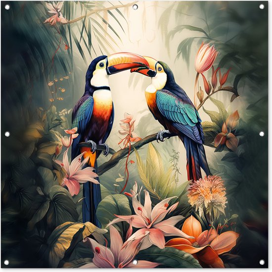 Tuindoek Toekan - Vogels - Bloemen - Natuur - Jungle - 100x100 cm