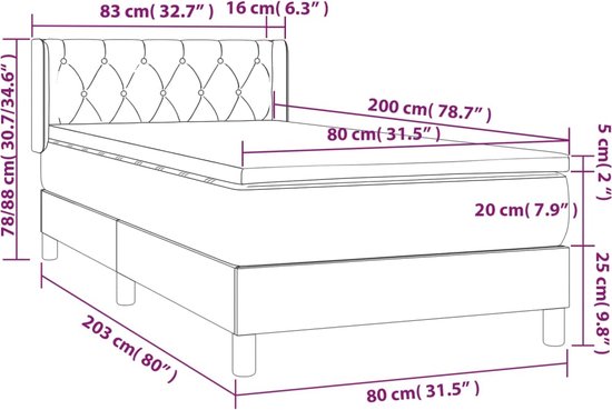 vidaXL - Boxspring - met - matras - stof - blauw - 80x200 - cm