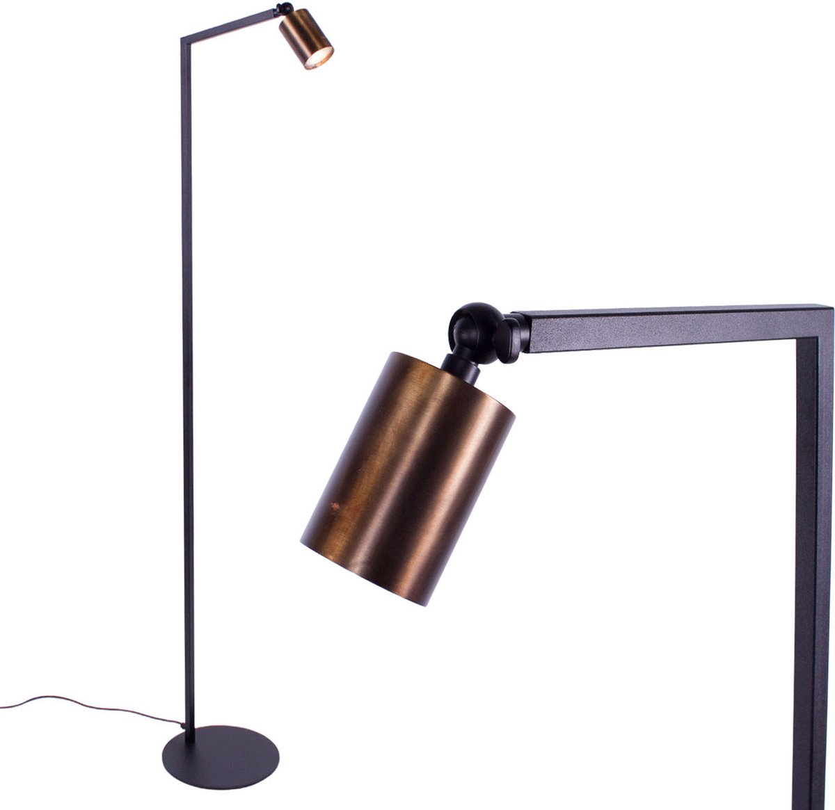 Verstelbare staande leeslamp Bounce | 1 spots | brons / bruin / zwart | metaal | 135 cm hoog | Ø 22 cm voet | staande / vloerlamp | dimbaar | modern / sfeervol design