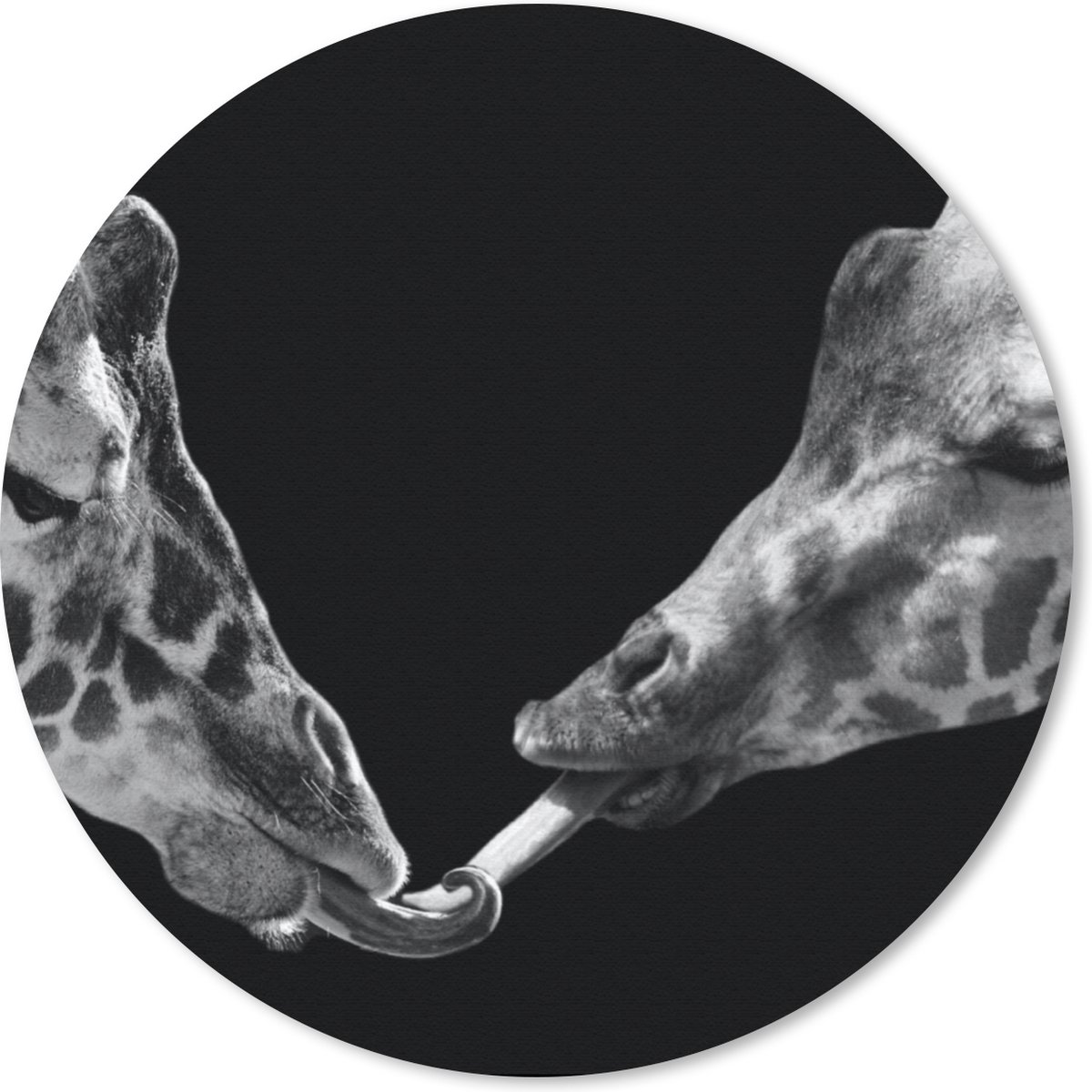 Muismat rond 30x30 cm - Mousepad Dieren - Zwart - giraffe - Wit - Portret - Ronde muismatten