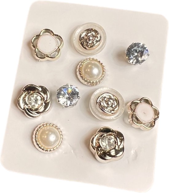 Pin Broche Stitch Pin Boutons Set Mixte Perle Diamant Or Wit 10 pcs 10 pins