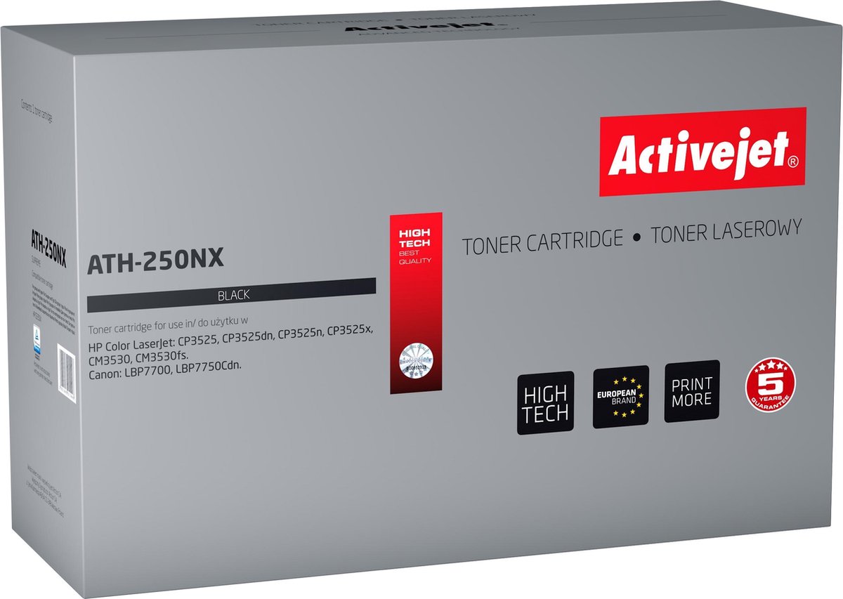 Activejet tonercartridge ATH-250NX (vervanging HP 504X CE250X, Canon CRG-723HB; Supreme; 10500 pagina's; zwart)