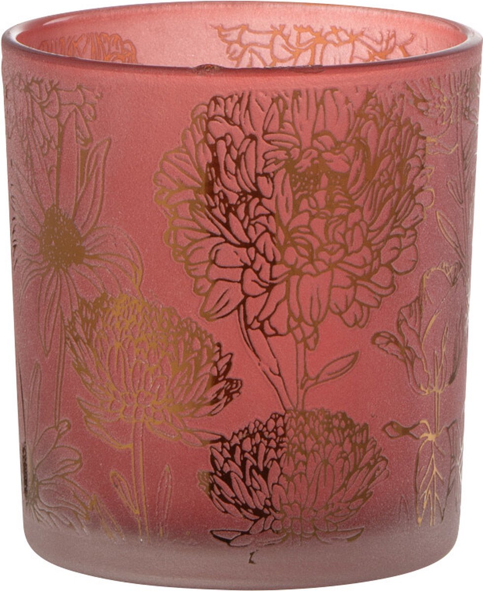 J-Line windlicht Bloemen - glas - rood/goud - small Goud - Rood