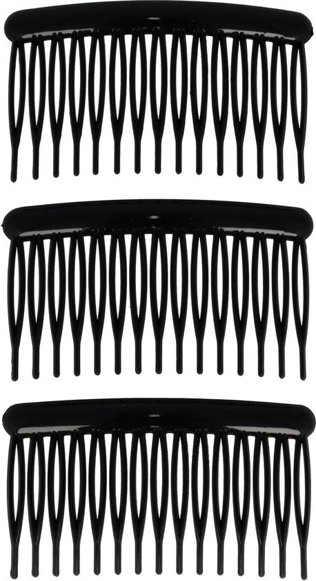 Set de peignes à cheveux à dents grossières 8 cm, peignes Zwart à fixation, peignes décoratifs de Basic, 3 pièces