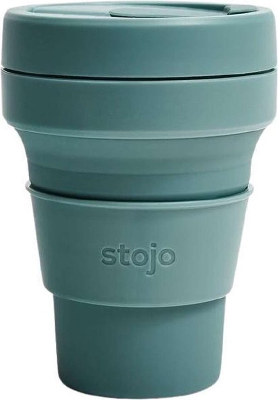 Foto: Stojo pocket cup koffie theebeker 355 ml herbruikbaar opvouwbaar eucalyptus