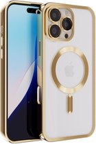 Coverzs magneet hoesje met camera cover geschikt voor Apple iPhone 16 Pro hoesje - Telefoonhoesje geschikt voor magnetische accessoires - Transparante backcover - Telefoonhoesje met camerabescherming (goud)