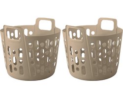 Flexibele wasmand - 2x - beige - 35 liter - kunststof - 39 x 41 x 36 cm