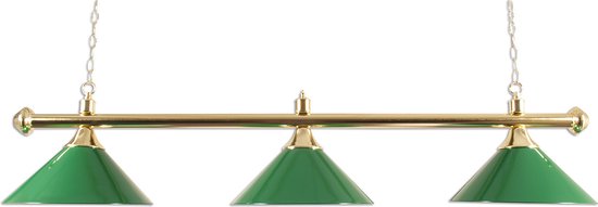 Lamp type pool met drie kappen messing/groen
