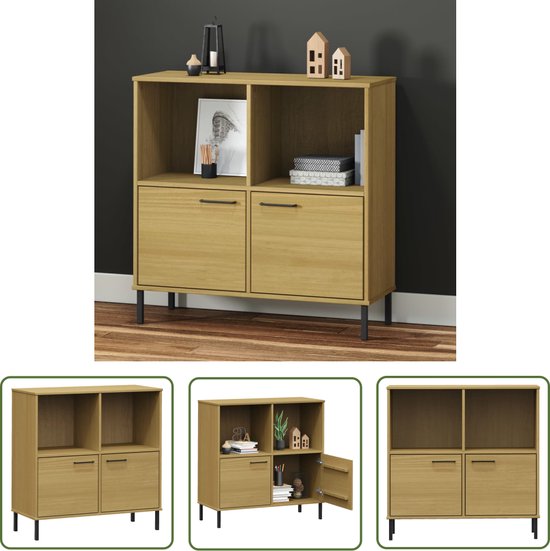 Boekenkast houteffect 2 deuren 5 niveaus naturel